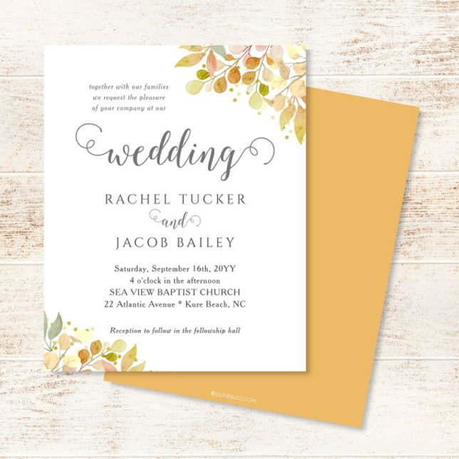 Elegant Fall Floral Orange Gold Wedding Invitation (Creator Uploaded)