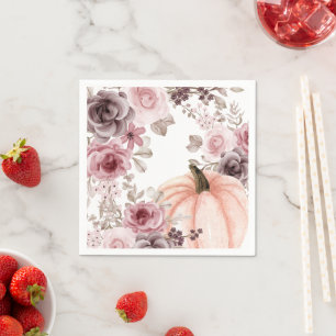 Elegant Fall Floral Pumpkin Neutrals Watercolor Napkin
