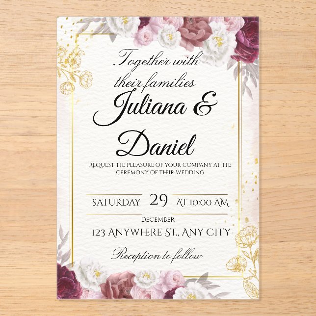 Elegant Fall Floral Pumpkin Wedding Invitation Car (Front)