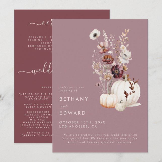 Elegant Fall Floral Pumpkin Wedding Programme (Front/Back)