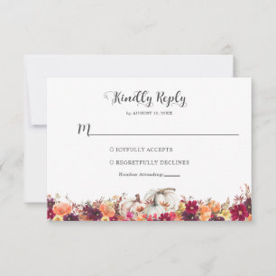 Elegant Fall Floral Pumpkin Wedding RSVP Card