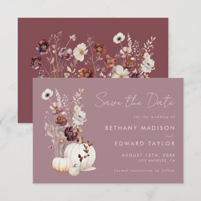 Elegant Fall Floral Pumpkin Wedding Save The Date (Front/Back)