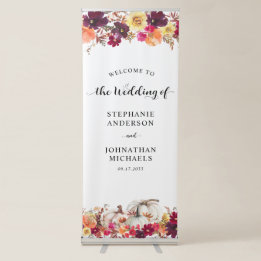 Elegant Fall Floral Pumpkin Wedding Welcome Retractable Banner