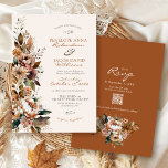 Elegant Fall Floral Terracotta Boho Autumn Wedding Invitation<br><div class="desc">Personalize this elegant and rustic Fall floral all-in-one ivory wedding invitation featuring soft terracotta orange, brown, burgundy and sage green botanical flowers and leaves along the left-hand side with simple script typography over a soft creamy ivory background on the front, with QR code and wedding website on the back side...</div>