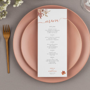 Elegant fall floral terracotta wedding  menu