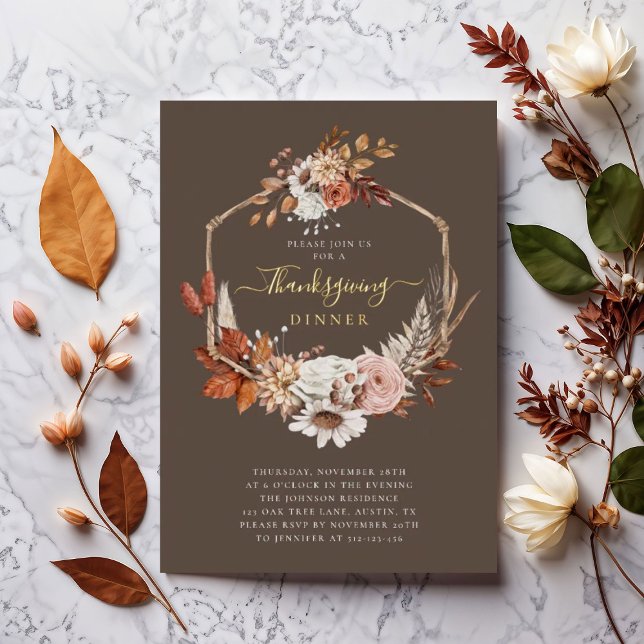 Elegant Fall Floral Thanksgiving Dinner (Elegant Fall Floral Thanksgiving Dinner Foil Invitation)