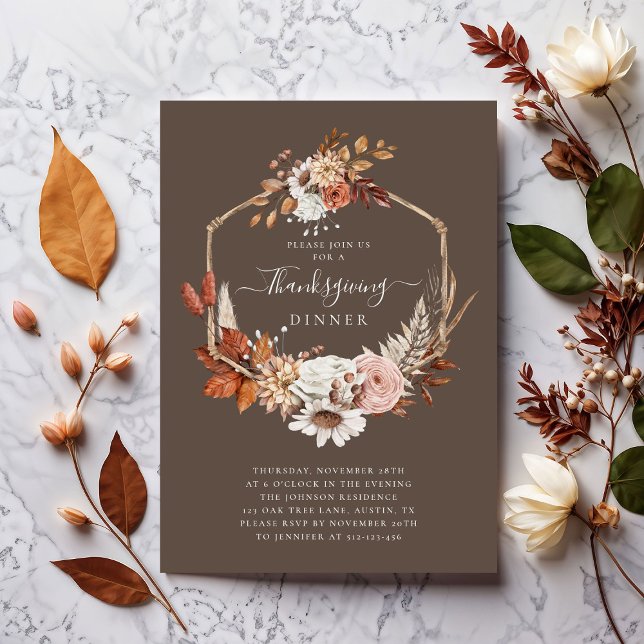 Elegant Fall Floral Thanksgiving Dinner  Invitation (Elegant Fall Floral Thanksgiving Dinner Invitation)