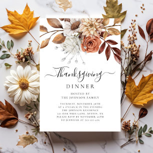 Elegant Fall Floral Thanksgiving Dinner  Invitation