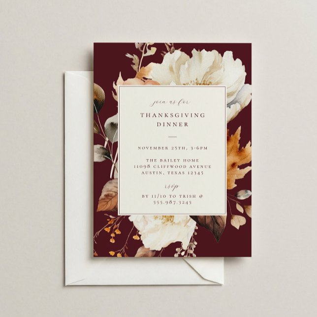 Elegant Fall Floral Thanksgiving Dinner Party Invitation (Creator Uploaded)