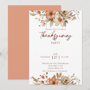 Elegant Fall Floral Thanksgiving Party  Invitation