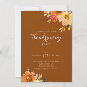 Elegant Fall Floral Thanksgiving Party  Invitation