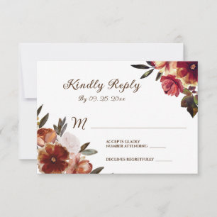 Elegant Fall Floral Watercolor Wedding RSVP Card