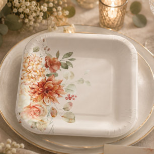 Elegant Fall Floral Wedding  Paper Plate