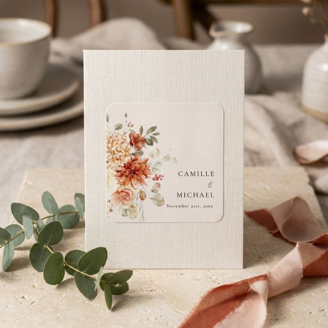 Elegant Fall Floral Wedding  Square Sticker (Creator Uploaded)