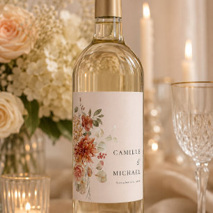 Elegant Fall Floral Wedding Wine Label