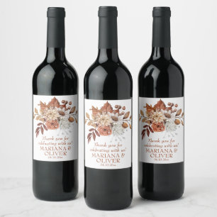 Elegant Fall Floral White Wedding Favours Wine Label