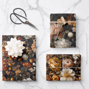 Elegant Fall Flowers Autumn Botanicals Wrapping Paper Sheet