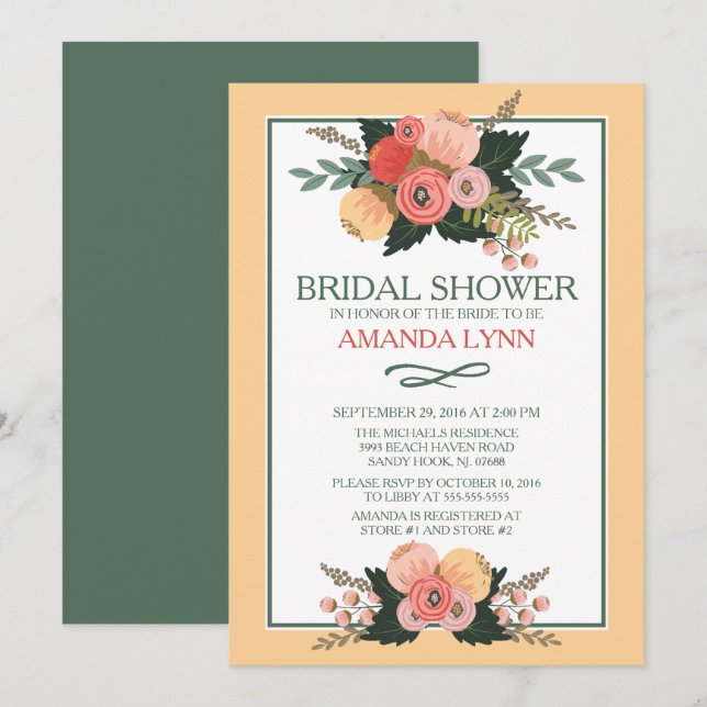 Elegant Fall Flowers Bridal Shower Invitation (Front/Back)