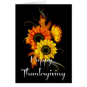 Elegant Fall Flowers Butterfly Thanksgiving Card 2