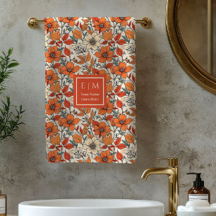 Elegant Fall Flowers Sage Copper Custom Bath Towel