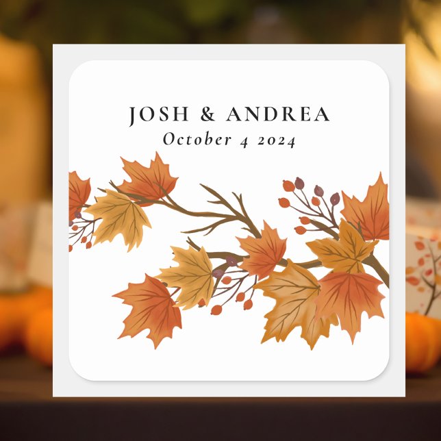 Elegant Fall Foliage Rustic Engagement Wedding  Square Sticker (Creator Uploaded)