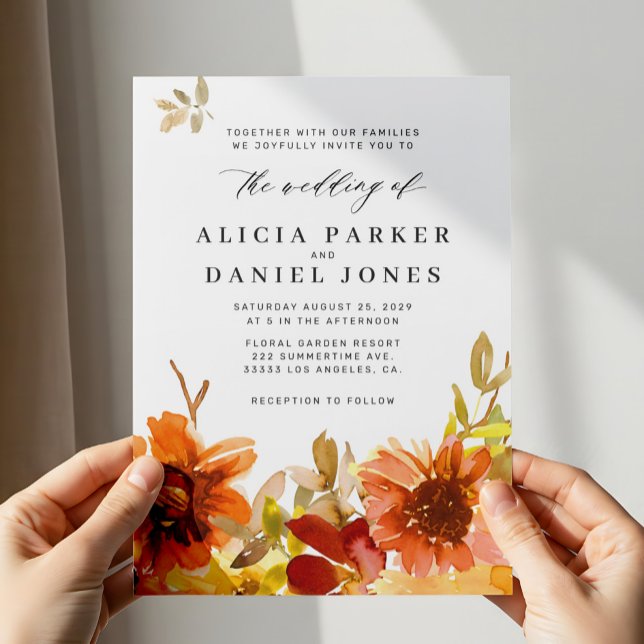 Elegant fall garden watercolor floral wedding invitation (Creator Uploaded)