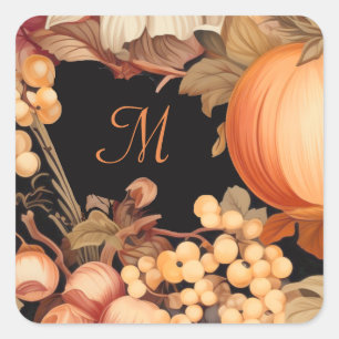 Elegant fall harvest monogram stylish square sticker
