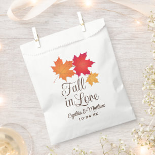 Elegant Fall in Love Autumn Leaves Wedding Favour Bags