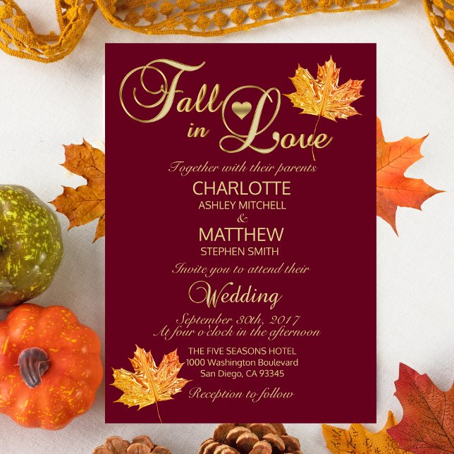 Elegant FALL in LOVE Burgundy Marsala Wedding Invitation (Creator Uploaded)