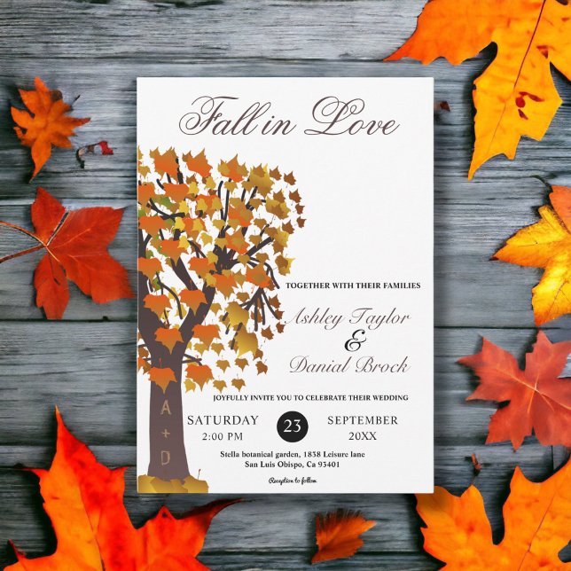 Elegant Fall in Love Carved Tree Romantic Wedding Invitation (Creator Uploaded)