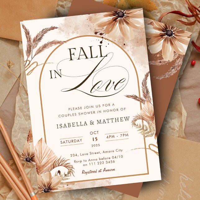 Elegant Fall in Love Couples Boho Wedding Shower  Invitation (Elegant Fall in Love Couples Boho Wedding Shower Invitation)