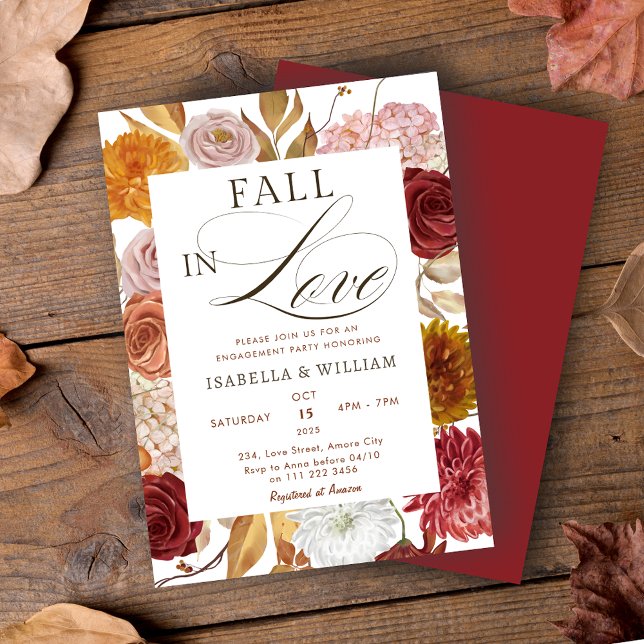 Elegant Fall in Love Floral Engagement Party Invitation (Fall in Love Floral Engagement Party Invitation)