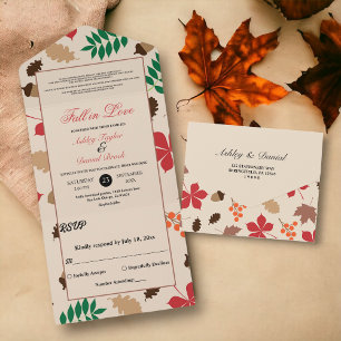 Elegant Fall in Love Leaves Autumn Floral Wedding All In One Invitation