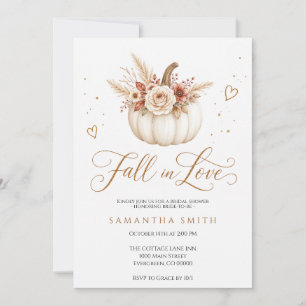 Elegant Fall in Love Pumpkin Floral Bridal Shower Invitation