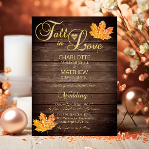 Elegant FALL in LOVE Rustic Wood Wedding Invitation