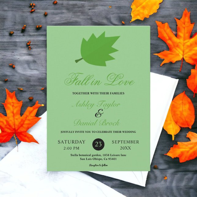 Elegant Fall in Love Sage Leaves Fall Wedding Invitation (Creator Uploaded)