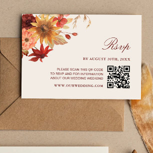 Elegant Fall Leaves Autumn QR Code Wedding RSVP Card