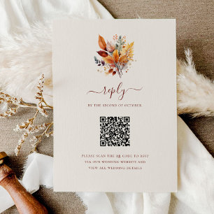 Elegant Fall Leaves Autumn QR Code Wedding RSVP Card