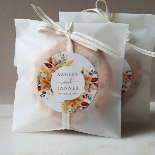 Elegant Fall Leaves Autumn Wedding Classic Round Sticker