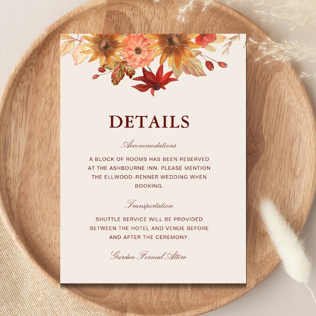 Elegant Fall Leaves Autumn Wedding Details Enclosure Card (Elegant fall leaves autumn wedding details enclosure card with warm autumn charm.)
