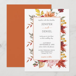 Elegant Fall Leaves Autumn Wedding Invitation