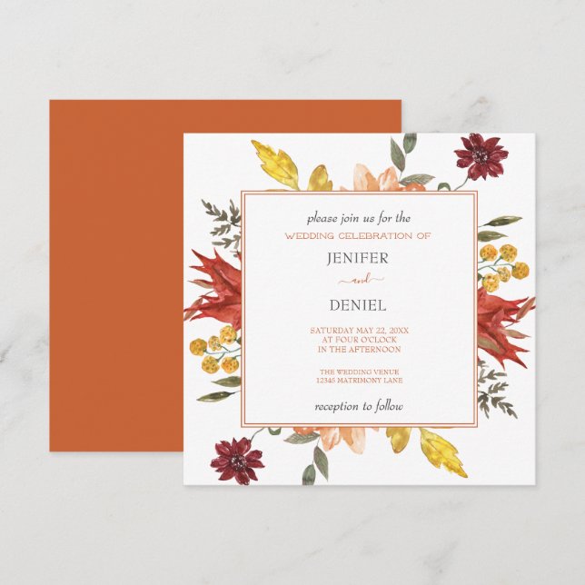 Elegant Fall Leaves Autumn Wedding  Invitation (Front/Back)