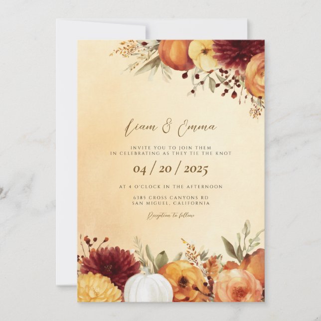 Elegant Fall Leaves Autumn Wedding Invitation (Front)