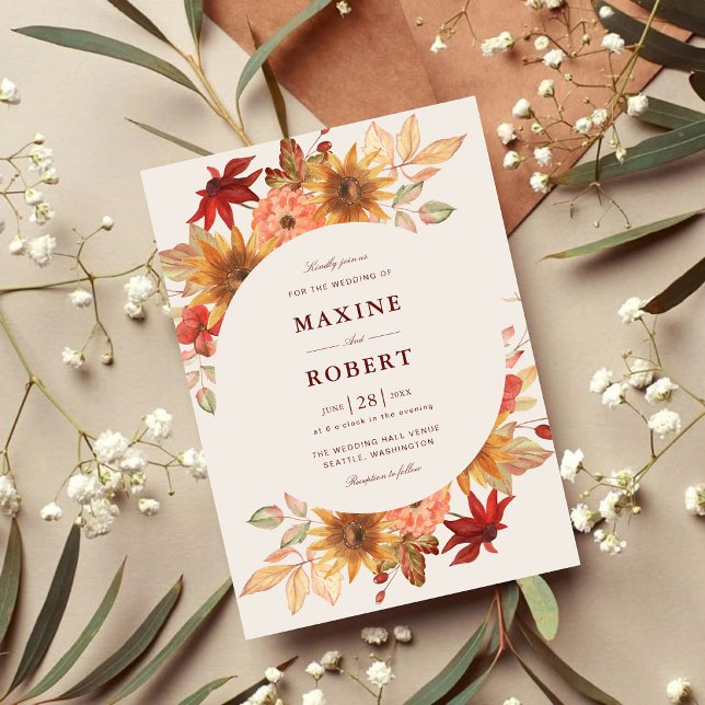 Elegant Fall Leaves Autumn Wedding Invitation (Elegant fall leaves wedding invitation brings warm autumn charm to your special day.)
