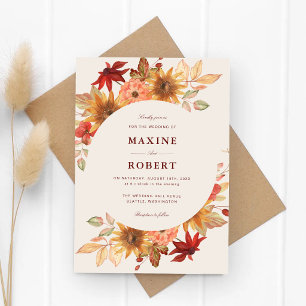 Elegant Fall Leaves Autumn Wedding Invitation