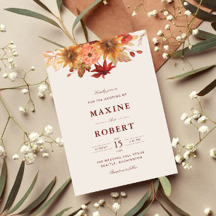 Elegant Fall Leaves Autumn Wedding Invitation