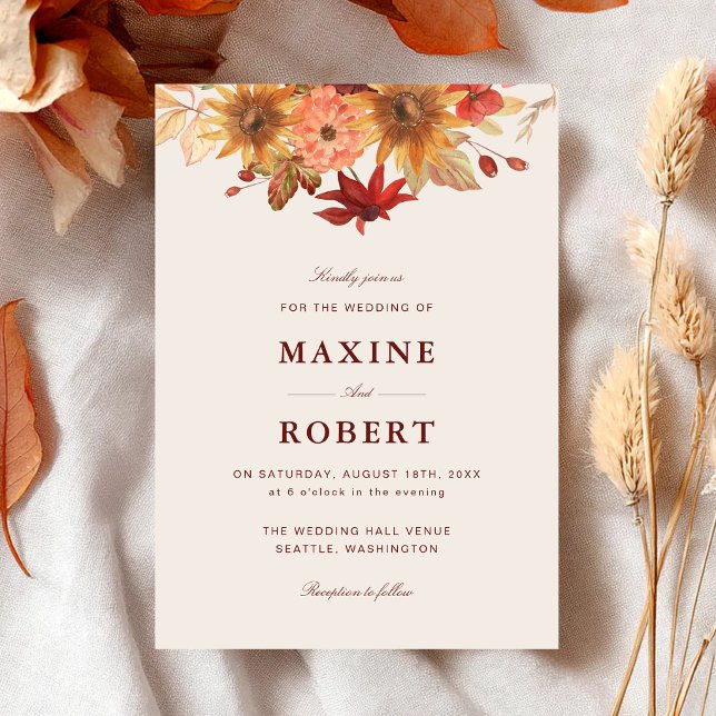Elegant Fall Leaves Autumn Wedding Invitation (Elegant fall leaves wedding invitation adds warm autumn charm to your wedding celebration.)