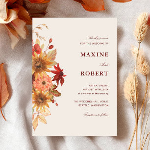 Elegant Fall Leaves Autumn Wedding Invitation