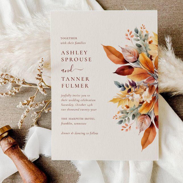 Elegant Fall Leaves Autumn Wedding Invitation (Creator Uploaded)