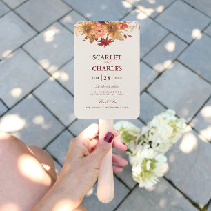 Elegant Fall Leaves Autumn Wedding Program Hand Fan